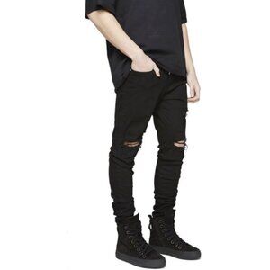LONGBIDA Men's Slim Fit Ripped Stretch Skinny Jeans Black Distressed Tapered 34